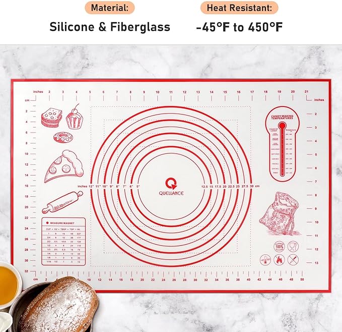 Silicone Pastry Baking Mat Dough - 16x24Inch Large Non Stick Slip Cookie Bread Rolling Mats Sheet, Kitchen Counter Kneading Cooking Board Pad Matt with Measurement for Pie Pizza Cookies Fondant Making