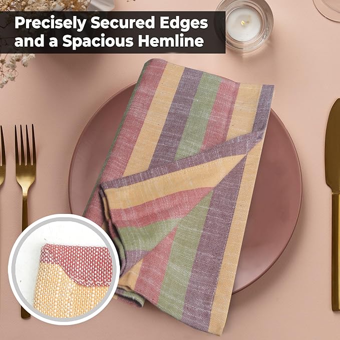 Urban Villa Cloth Napkins Set of 12 20x20 Inches 100% Cotton Napkins Cloth Washable Durable Reusable Absorbent Table Dinner Napkins Cloth for Thanksgiving Fall Hotel Lunch Restaurant- Harvest Stripes