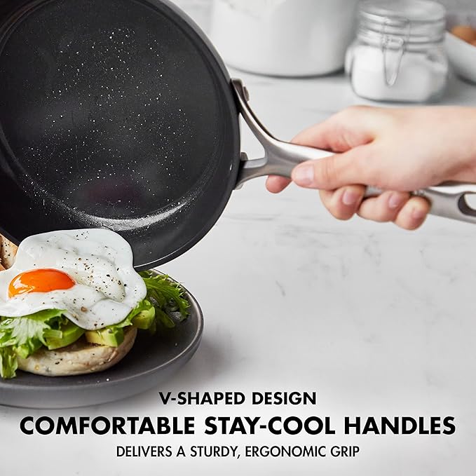 GreenPan GP5 Hard Anodized Healthy Ceramic Nonstick 10" Frying Pan Skillet, Heavy Gauge Scratch Resistant, Stay Flat Surface, Induction, Mirror Finish Handle,Oven Safe, PFAS-Free, Black