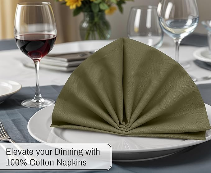Ruvanti Cloth Napkins Set of 12, 18x18 Inches, 100% Cotton, Washable, Soft & Absorbent, Perfect for Wedding, Christmas, ‎Thanksgiving Dinners - Capulet Olive