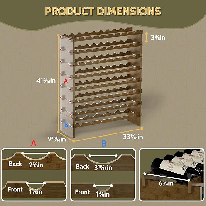 Wine Rack Freestanding Floor, Bamboo 8-Tier 69 Wine Bottle Holder Racks Countertop Cabinet Display, Wooden Stackable Modular Wine Storage Organizer Shelves for Kitchen Bar Cellar Dining Room Walnut