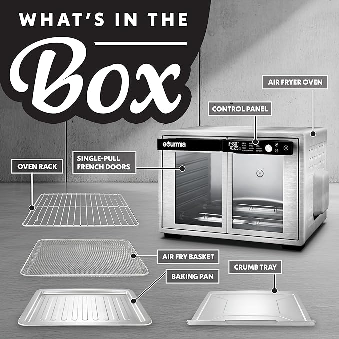 Gourmia French Door Digital Air Fryer Oven - XL 37QT Capacity, 12 Presets, FryForce 360° Tech, Dehydrate, Proof, Slow Cook, Fits 13” Pizza, 1700W, Stainless Steel