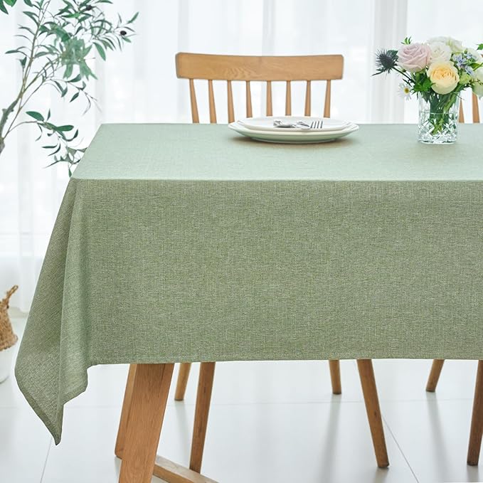 maxmill Square Linen Textured Tablecloth Waterproof Spillproof Wrinkle Free Slubby Textured Table Cloth for Dinner and Party Washable Wipeable Fabric Table Cover Decoration, 60 x 60 Inch, Sage Green