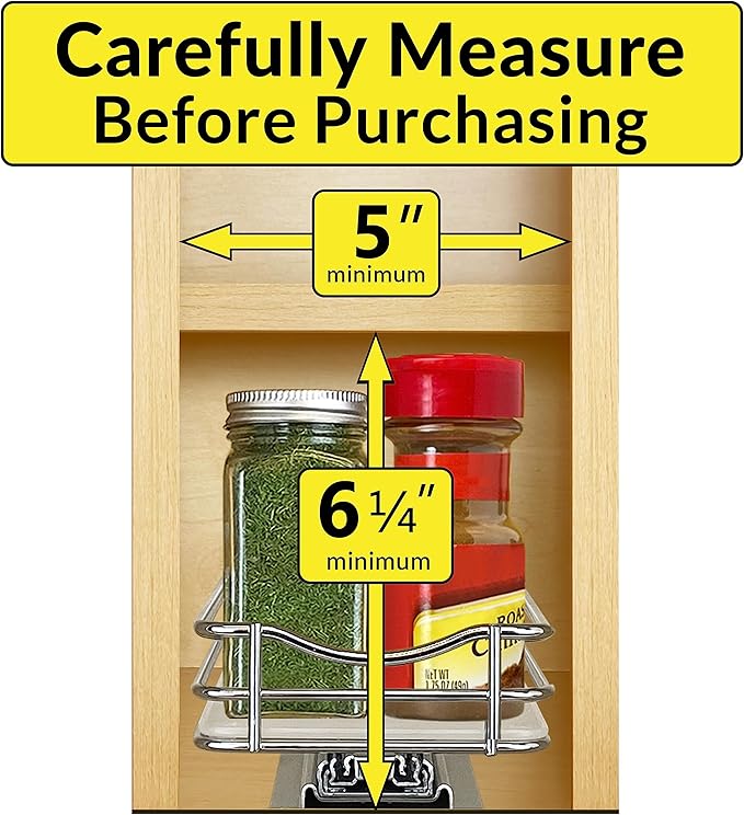 LYNK PROFESSIONAL® Pull Out Spice Rack Organizer for Inside Kitchen Cabinets - 4-3/8 inch Wide - Slide Out Drawer – Chrome Sliding Spice Cabinet Organization Shelf Racks - 1 Tier