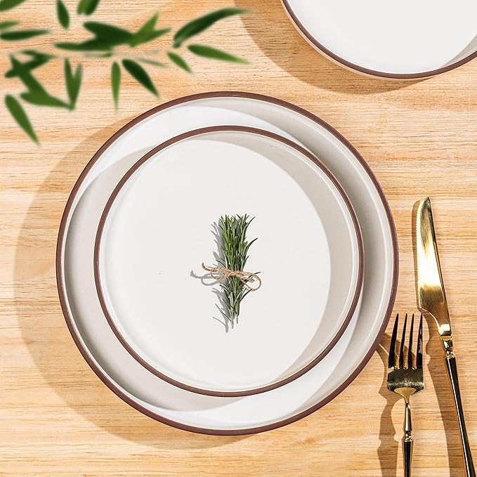 LERATIO Ceramic Dinnerware Sets for 4, High Edge Stoneware Plates and Bowls Set, Chip and Crack Resistant | Oven & Dishwasher & Microwave Safe Dishes Set, Service for 4 -Vanilla White