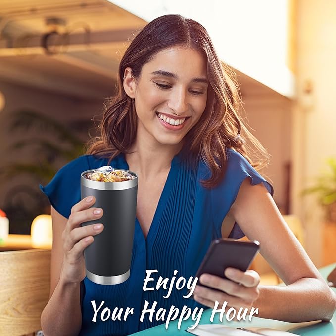 20 oz Tumblers Bulk Stainless Steel Tumbler with Lid Double Wall Vacuum Insulated Coffee Mug 20oz Powder Coated Cup for Hot and Cold Drinks, Black, 12 pack