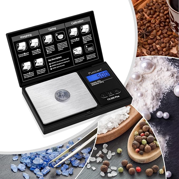 Fuzion Digital Pocket Gram Scale .01 Gram Accuracy, 200g Mini Gram Scale, Small Scale for Food, Jewelry, Herb, Spice, Coin - Weight Gram and Oz