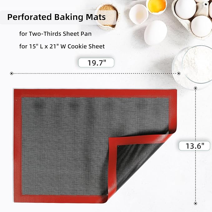 Perforated Silicone Baking Mat for Two-Thirds Size Pan, Non-Stick Eclair Baking Mat for 15x21 Big Sheet, Reusable Cookie Sheet Liner for Two Thirds Sheet Pans for Sugar Cookies 1 PCS