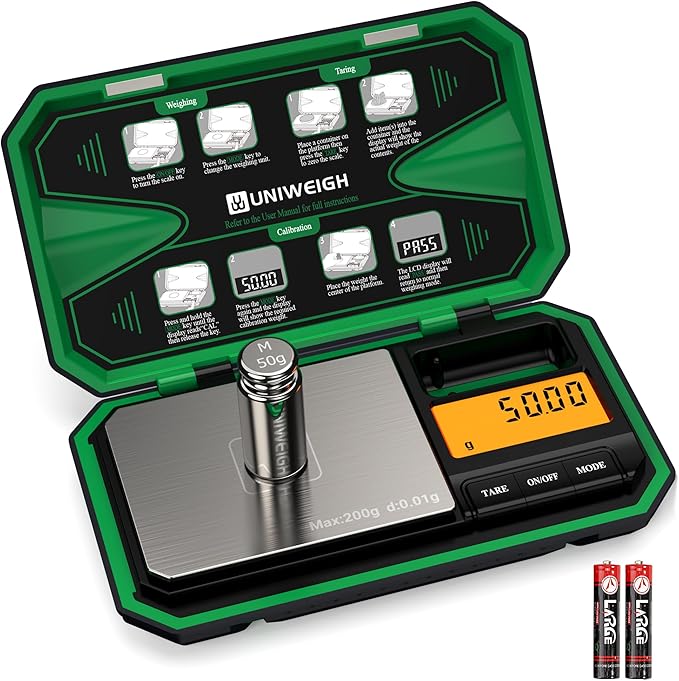 Digital Pocket Scale Precision 200g/0.01g, Digital Scale Grams Ounces, Mini Jewelry Scale, Coins Scale with 50g Cal Weights for Gold/Silver/Gems/Food,(Battery Included)-Green