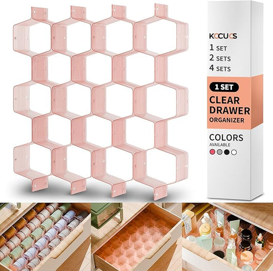 Honeycomb Separator Adjustable Drawer Organizer Divider for Underwear Belt-Scarf Socks Organizer (Pink(1pc))