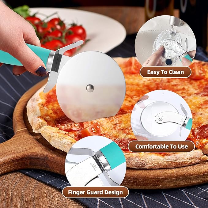 SCHVUBENR Premium Pizza Cutter Wheel - Ultra Sharp Stainless Steel Pizza Slicer with Non-Slip Soft Grip Handle - Multi-Purpose Cutter for Pizza, Dough & Pastry - Dishwasher Safe, Easy to Clean - Blue