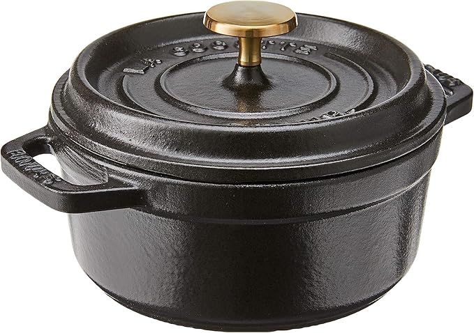 STAUB Cast Iron Dutch Oven 0.5-qt Round Cocotte, Made in France, Serves 1, Matte Black