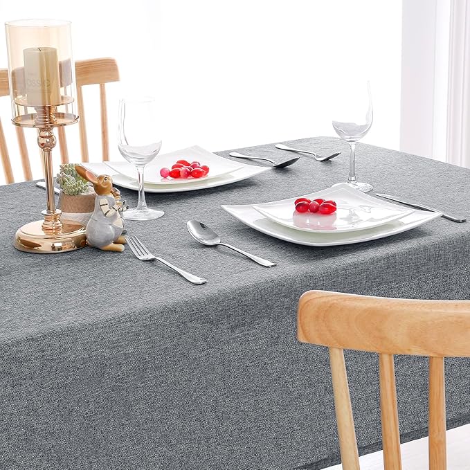Hiasan Faux Linen Rectangle Tablecloth - Wrinkle and Stain Resistant Washable Table Cloth for Kitchen Dining Room Holiday Table Cover for Party Dinner, Grey, 60 x 120 Inch