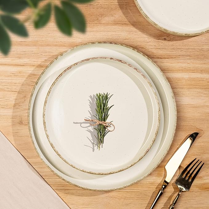 AmorArc Ceramic Dinnerware Sets for 8, 24 Pieces Handpainted Plates and Bowls Set with Rustic Terracotta Underside, Scratch Resistant Stoneware Dishes Set, Dishwasher & Microwave Safe