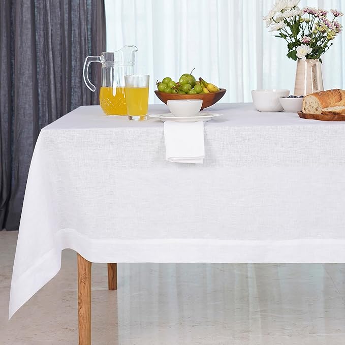 D'Moksha Homes White Linen Tablecloth 54 x 72 Inch - 100% Pure Linen Tablecloth for Rectangle Tables - Machine Washable Table Cloth for Summer, Fall and Halloween