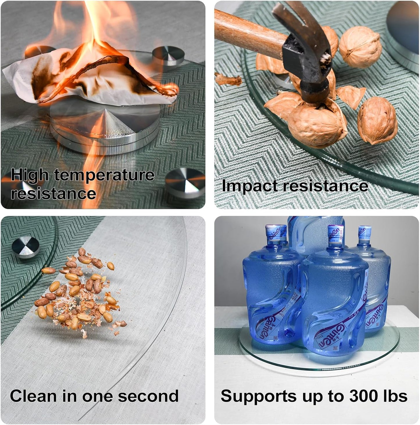 30" Heavy-Duty Lazy Susan Turntable - 1/3" Extra-Thick Tempered Glass - Silent & Smooth Swivel for Large Dining Tables, Centerpiece