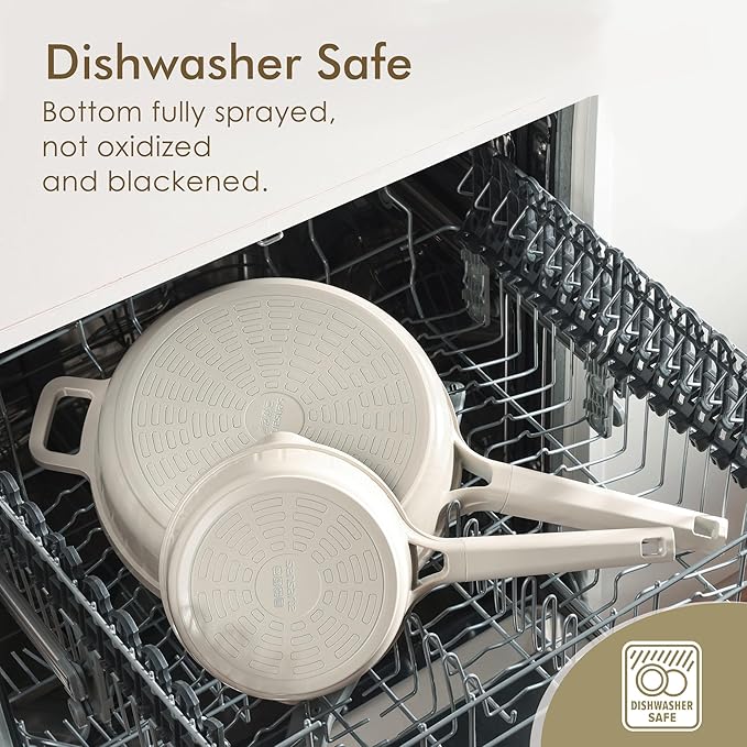 SENSARTE Ceramic Cookware Set Non-toxic 14 Pcs, Nonstick Pots and Pans Set, Dishwasher Safe Induction Cookware, Healthy Kitchen Cooking Set w/Die-cast Lids, PFOA/PFAS/PTFE Free