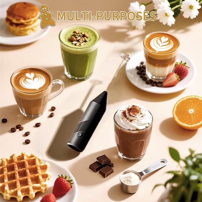 Milk Frother Handheld,Hand Mixer For Drinks with Detachable Stainless Steel Whisk,Electric Whisk for Coffee,Lattes,Cappuccino&Matcha,Cold Foam Frother with Easy-Clean&Portable Design-Black