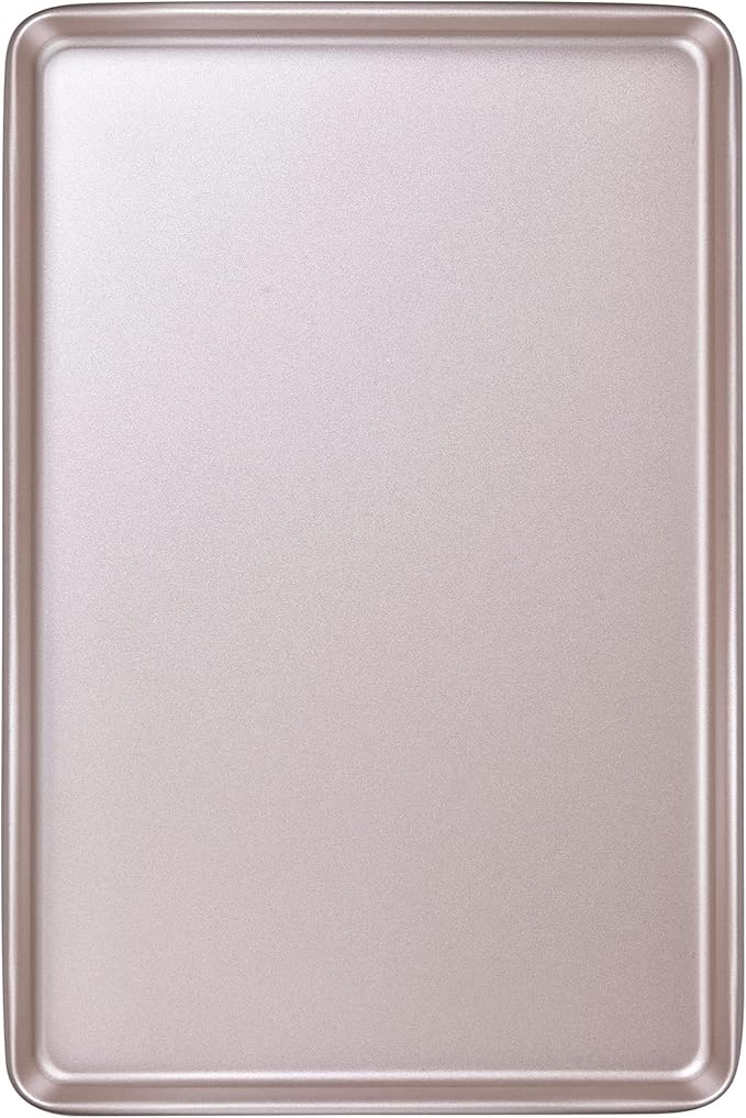 0.8mm 17-Inch Half Sheet Baking Pans,0.8mm Durable Non-Stick Carbon Steel Baking Sheet for Oven,Cookie Sheet Pan for Roasting Meat Bread Jelly Roll 17.52" x 11.73" x 0.91" (Champagne Gold)