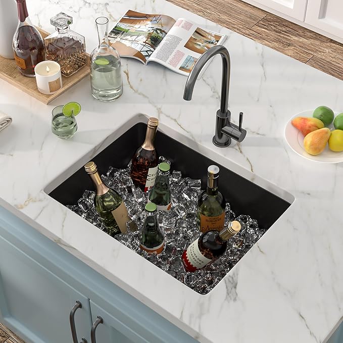 22"x17" Undermount Wet Bar Sink - Matte Black Granite Composite Quartz Classic Single Bowl Under Counter Small Kitchen Bar Prep RV Sink Basin