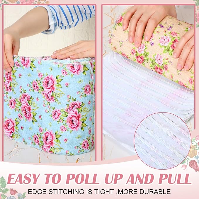 36 Pack Reusable Cleaning Cloths Washable Cotton Kitchen Dish Towels for Home Christmas Party Supplies Bulk, 9.84x11.81in (Countryside Flowers)