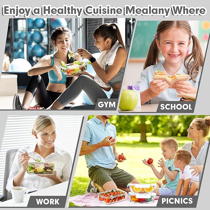 VERONES 5 Pack 36 OZ Glass Meal Prep Containers, Airtight Glass Lunch Containers Set, Food Storage Containers with Lids,Exclusive of BPA, for Microwave, Oven, Freezer & Dishwasher Friendly,White