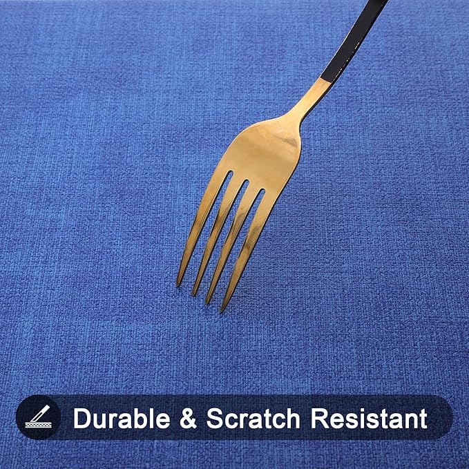 homing Faux Leather Heat Resistant Placemats 6 Packs, Waterproof Wipeable Dining PU Place Mats for Indoor & Outdoor, Easy to Clean, Sea Blue