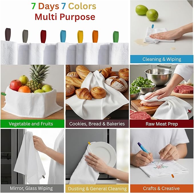 Flat Flour Sack Towels 100% Cotton Dish Towel Reusable Baking Cloth for Bread Dough, Baguettes, Ciabatta, Machine Washable, Kitchen Towels for Cleaning (White, 28"x28" - Pack of 7)