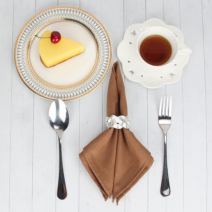 Solid Color Linen Blended Thin Dinner Cloth Napkins - Pack of 12 (40 x 40 cm) - for Events & Home Use (Coffee)