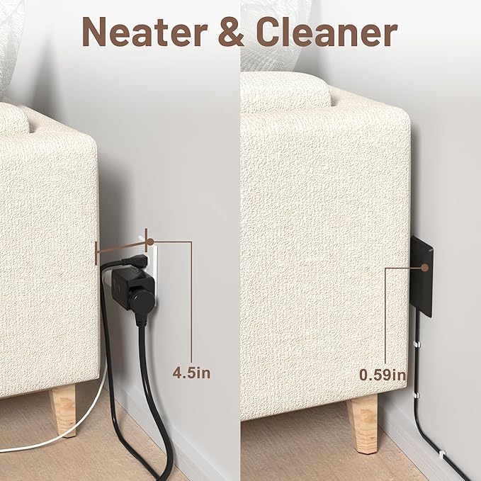 3FT Flat Plug Extension Cord with Ultra Thin Outlet Concealer with Cord Concealer Kit,3 Outlet Power Strip,Universal Size for Home,Bedroom,Kitchen,Bathroom,Office,ETL Listed,Black