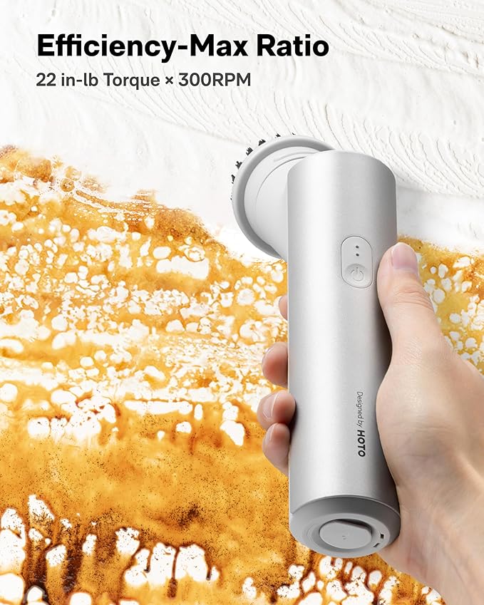 HOTO Handheld Short-Handle Electric Spin Scrubber, IPX7 Waterproof Cordless Scrubber Brush, Bathroom Cleaning Brush, Max 22 in-lb, with 9 Brush Heads for Bathroom, Shower, Kitchen, Sink, Tile