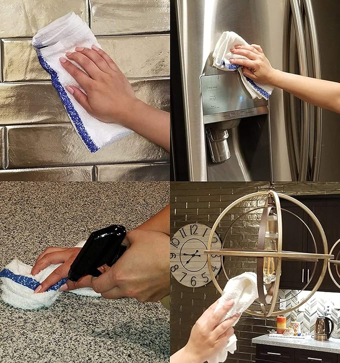 GOLD TEXTILES New Cotton Blend White Restaurant Bar Mops Kitchen Towels (12, White)