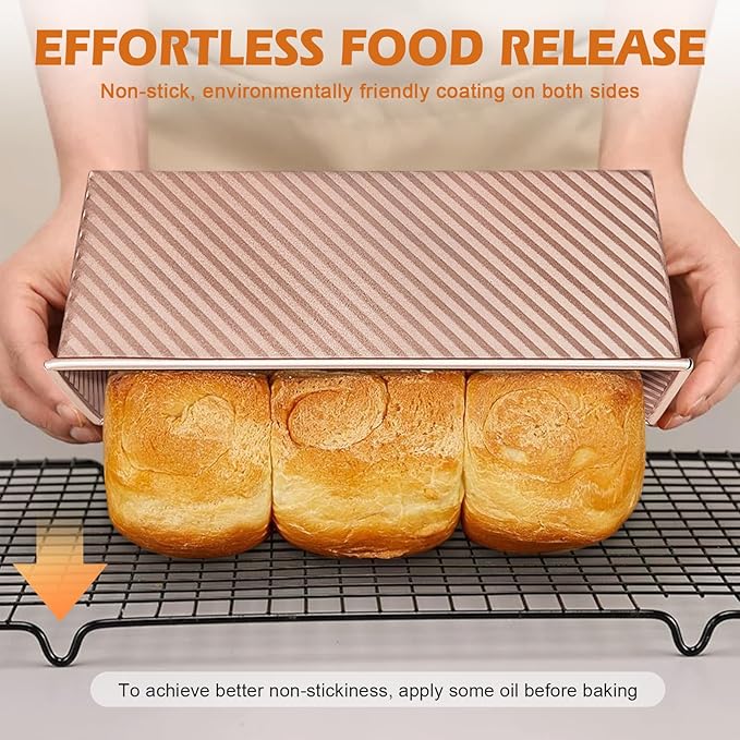 2.2lb Pullman Loaf Pan with Lid, Nonstick Carbon Steel Square Bread Pan for Baking Shokupan, Sandwich, Pain de Mie & Sourdough – Includes 6 Bonus Tools