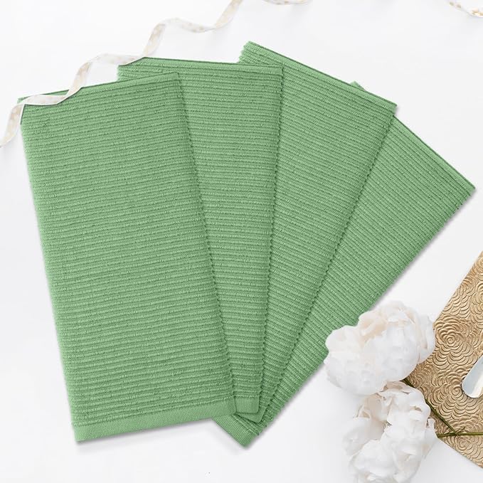 Homaxy Premium Kitchen Towels (18"x 28", 8 Pack), Large 100% Cotton Kitchen Hand Towels, Ultra Absorbent Ribbed Terry Tea Towels Set with Hanging Loop, Grass Green