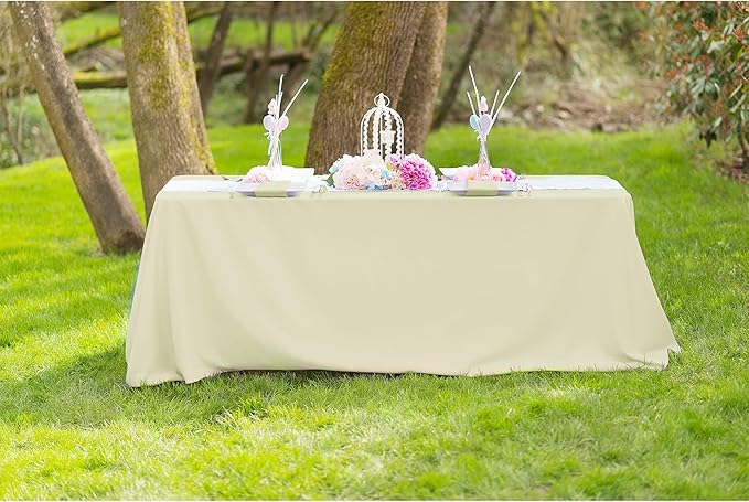 LTC LINENS 5-Pack Rectangular Tablecloths 90 in x 132 in with Rounded Corners - Beige Table Cloths for 6 ft Rectangle Tables Floor Length - Polyester Fabric Cloth Table Covers for Wedding, Party