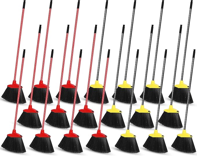 WILLBOND 20 Pcs Heavy Duty Broom Outdoor Indoor Commercial Angle Brooms Bulk for Courtyard Garage Lobby Mall Market Floor Home Kitchen Room Office Pet Hair Rubbish 54 Inch(Red, Yellow)