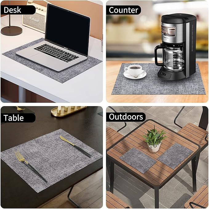 homing Faux Leather Heat Resistant Placemats 6 Packs, Waterproof Wipeable Dining PU Place Mats for Indoor & Outdoor, Easy to Clean, Smokey Grey