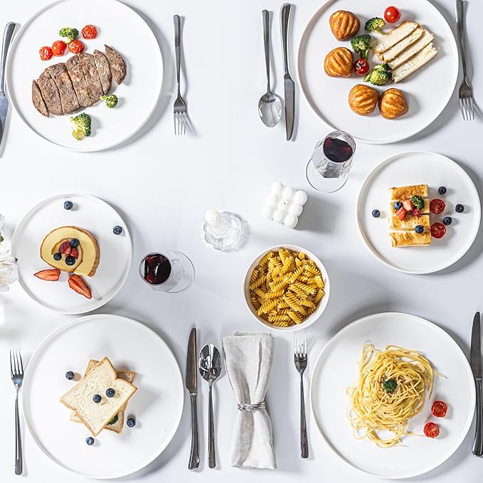 12 Pcs White Dinnerware Set for 4, Porcelain Kitchen Plates and Bowls Set, Ceramic Chip and Scratch Resistant Dishs Set - Dishwasher & Microwave Safe, QOMO-1996