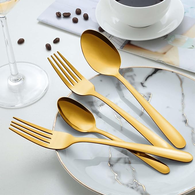 Pleafind 36Pcs Gold Dinner Spoons Set - 7.4 inch, Spoons Silverware, Stainless Steel Spoon, Mirror Polished Tablespoon, Gold Silverware Set for Home, Kitchen, Restaurant, Dishwasher Safe