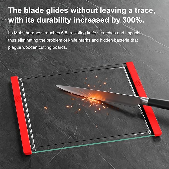 Tempered Glass Cutting Board Set for Kitchen Counter - Dishwasher Safe with Juice Grooves, Non-Slip Silicone Edges & Beveled Grip - 16"x12" & 12"x8" Serving Tray (Red-2PCS)