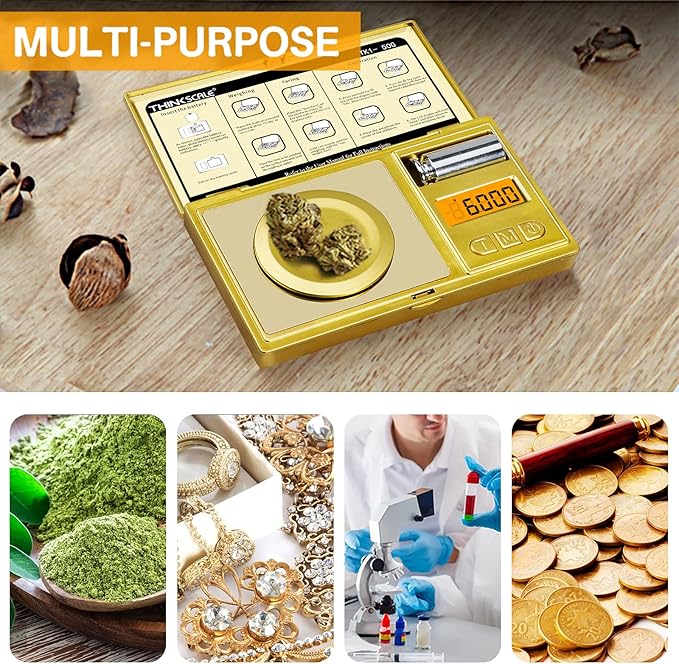THINKSCALE 50g/0.001g Digital Milligram Scale, Gold Mg Scale with 50g Calibration Weight, Powder Scale for Reloading, Micro Gram Scale, Miligram Scale for Powder Medicine