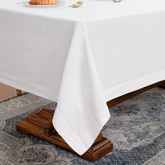 Linen World Linen Tablecloth, 100% French Linen White Tablecloth 72" x 72" Inch, Washable Square Tablecloth for Dining, Outdoor, Weddings and Restaurants, Decorative Valentine Easter