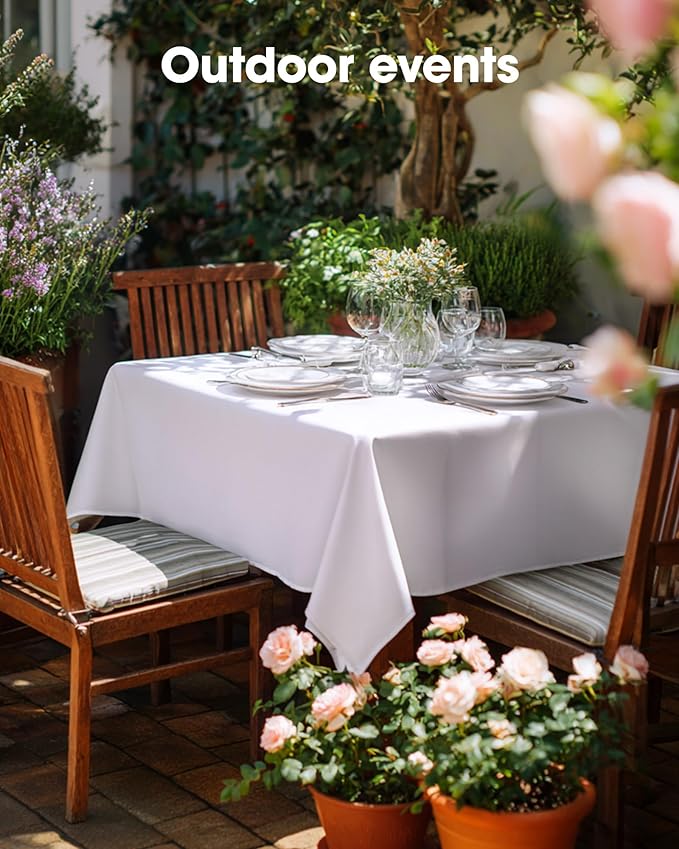 Pureegg Rectangle Table Cloth 60" x 84" – Durable Polyester Tablecloth Offers Reusable & Washable Protection, Ideal for Outdoor Party, Picnic, Wedding, Banquet and Birthday, 1 Pack, White