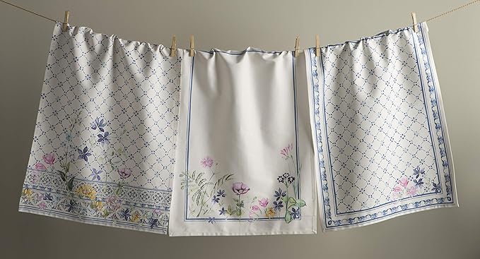 Maison d' Hermine Kitchen Towels Set of 3 100% Cotton 27.50" x 20" Reusable Cloth Tea Dish Towels Absorbent with Hanging Loop for Kitchen, Home, Dining, Cocktail Parties Spring/Summer (Faience)