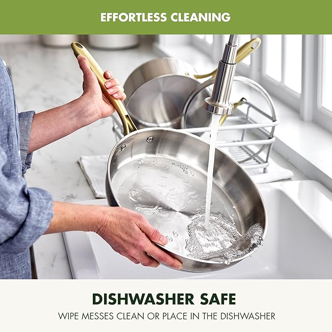 GreenPan11 Piece Stainless Steel Cookware Set, Induction Ready, Measurement Markings, Dishwasher & Oven Safe 600F, Pots & Pans, Sauce, Saute, Frying Pans, Gold