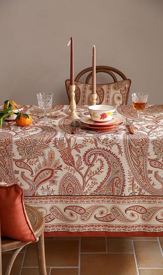 French Tablecloth for Rectangular Tables,Linen Table Cloth with Cashew Pattern,Heavy Durable Table Cover for Dining Thanksgiving Kitchen Decor Party Banquet Christmas,63"*102"