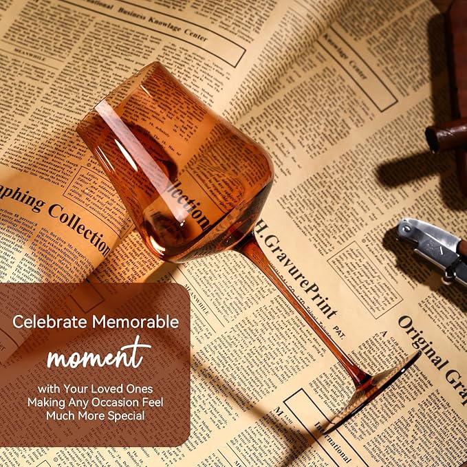 Brown Wine Glasses Set of 6-18oz Hand Blown venus Wine glasses - Unique Gift for Birthday,Wedding, housewarming