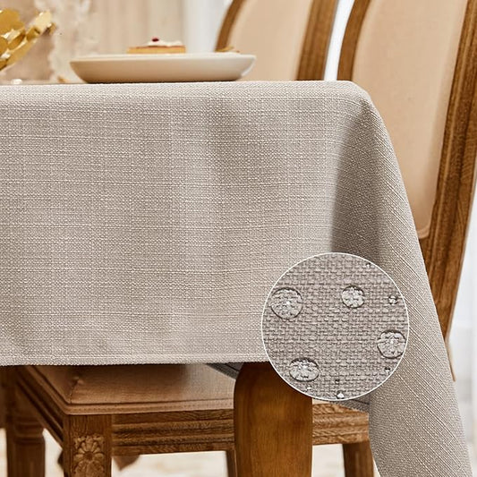 BALCONY & FALCON Rectangle Tablecloth Washable Wrinkle Resistant and Water Proof Table Cloth Decorative Linen Fabric Tablecloths for Dining Parties Kitchen Wedding and Outdoor Use (Beige, 90x132)