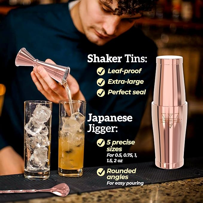 Elite Mixology Bartender Kit 20-Piece Boston Cocktail Shaker Set for Mixing with Stand- Indestructible Bar Accessories Bartending Kit, Cocktail Bar Set, Bartender Set, Bonus Recipe Cards Bar Tools