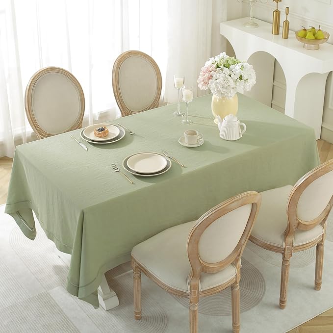 Linen World Hemstitch Linen Tablecloth, French Linen Sage Tablecloth 55" x 55" Inch, Washable Square Table Cloth for Dining, Outdoor, Weddings and Restaurants, Decorative Valentine Easter